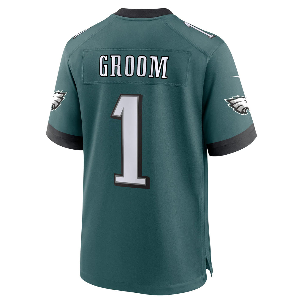Philadelphia Eagles Number 1 Groom Midnight Green Game Jersey