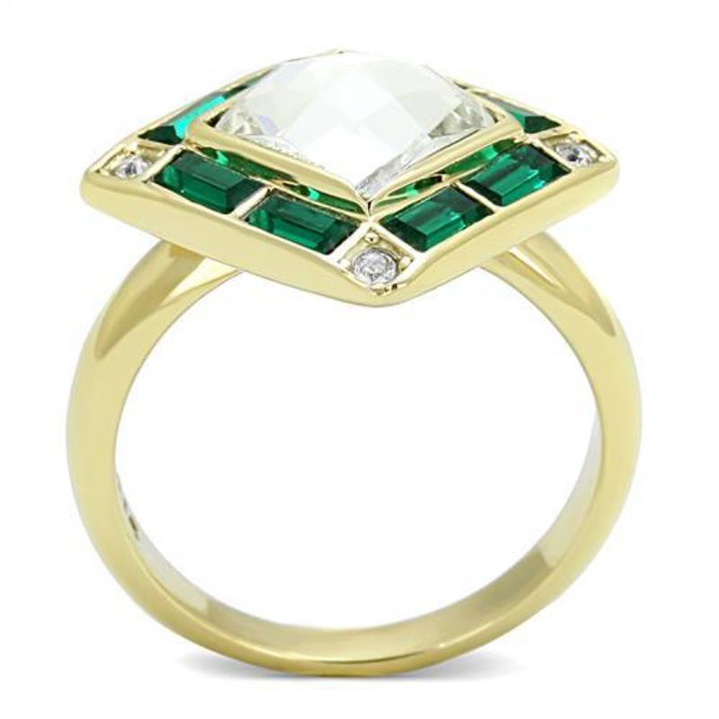 IP Gold(Ion Plating) Stainless Steel Ring with Synthetic Synthetic Glass in Clear