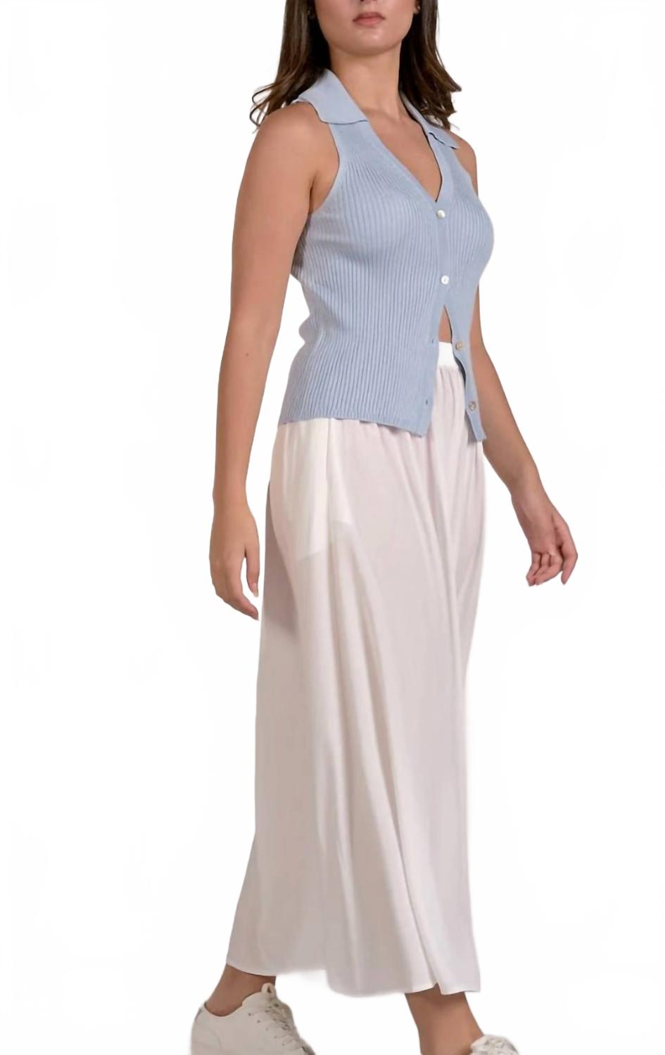 Collared Knit Vest In Blue