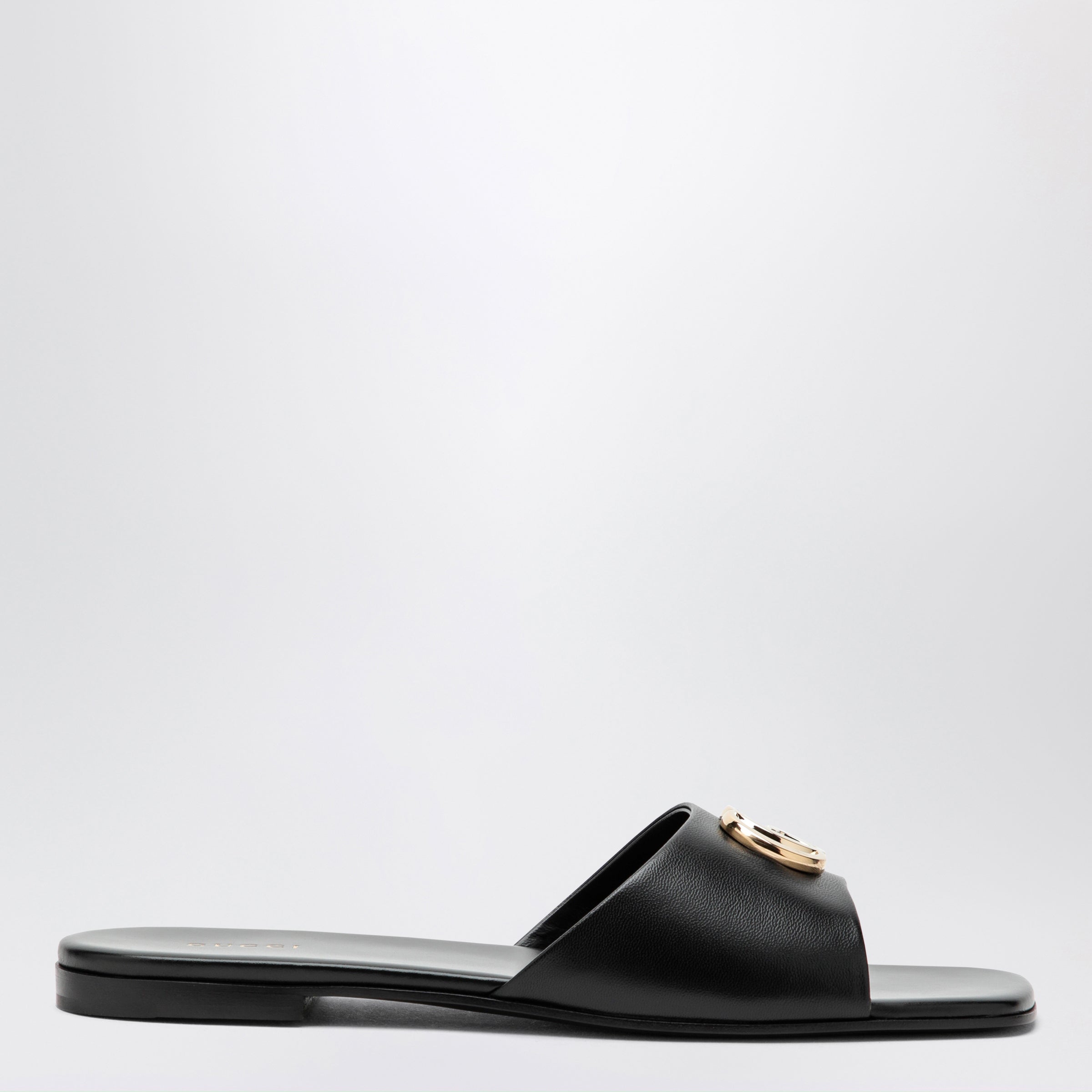 Gucci Black Nappa Leather Double G Slides Women