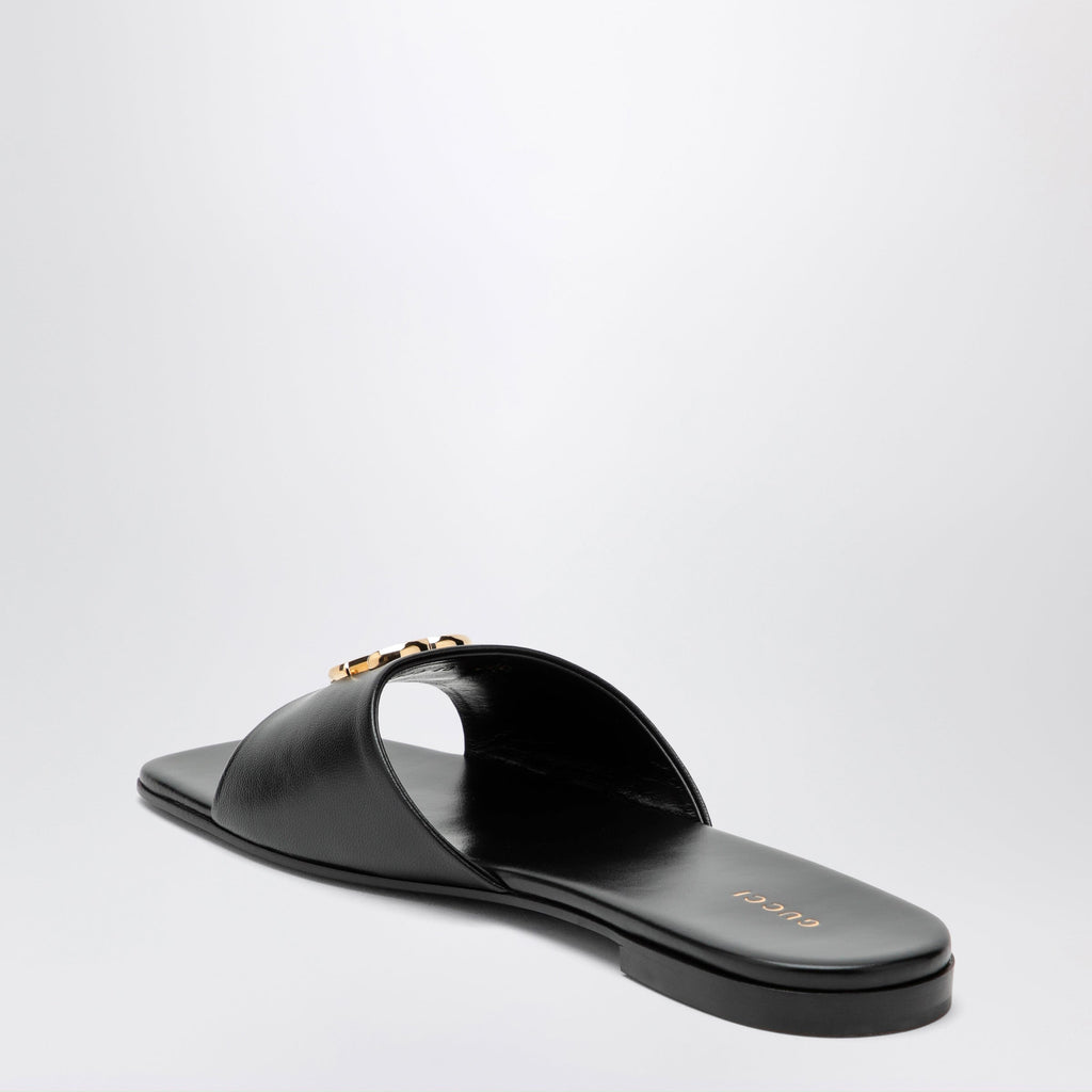 Gucci Black Nappa Leather Double G Slides Women