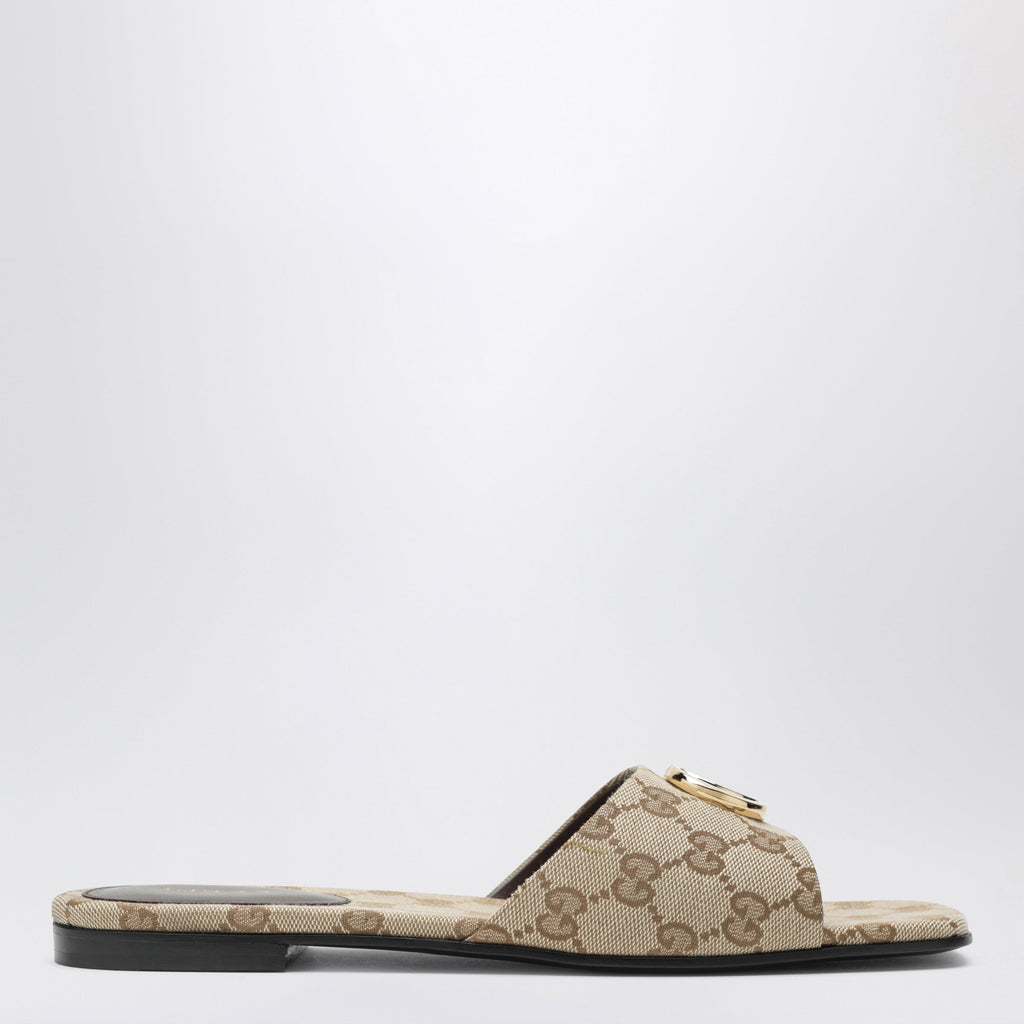 Gucci Double G Slides In Beige Sand Gg Canvas Women