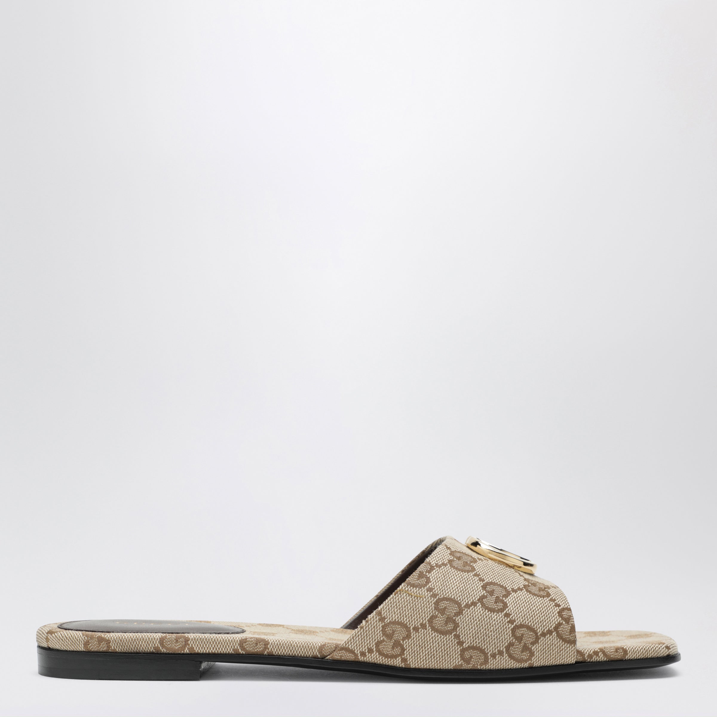 Gucci Double G Slides In Beige Sand Gg Canvas Women
