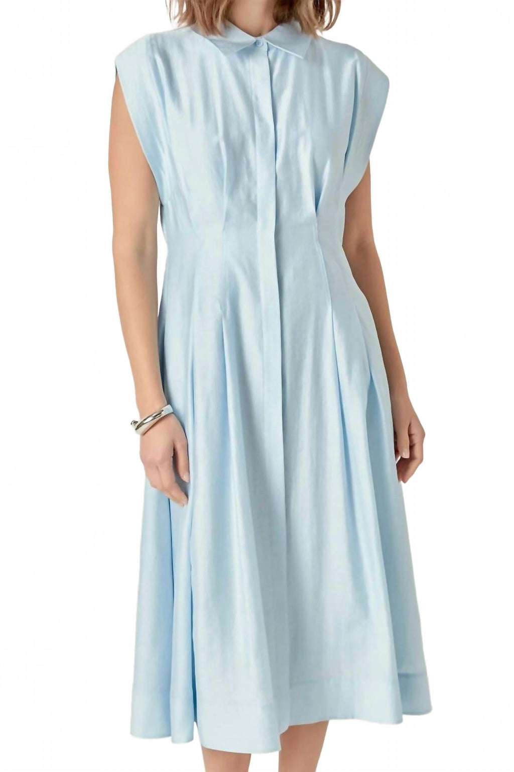 Contrast Stitch Midi Dress In Powder Blue