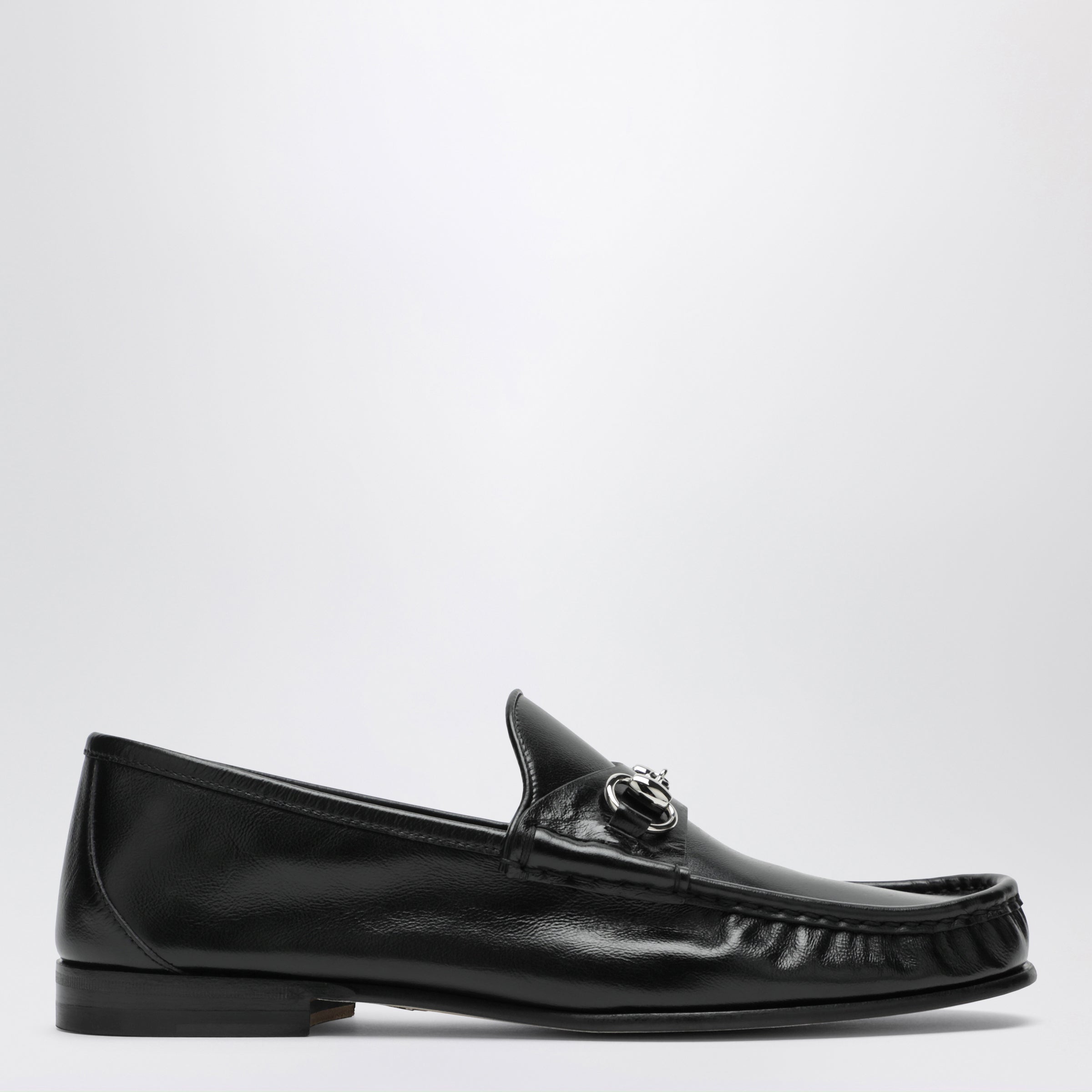 Gucci Lugano Black Leather Loafer With Silver Horsebit Men