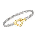 Ross-Simons Sterling Silver and 18kt Gold Over Sterling Heart Bismark-Link Bracelet