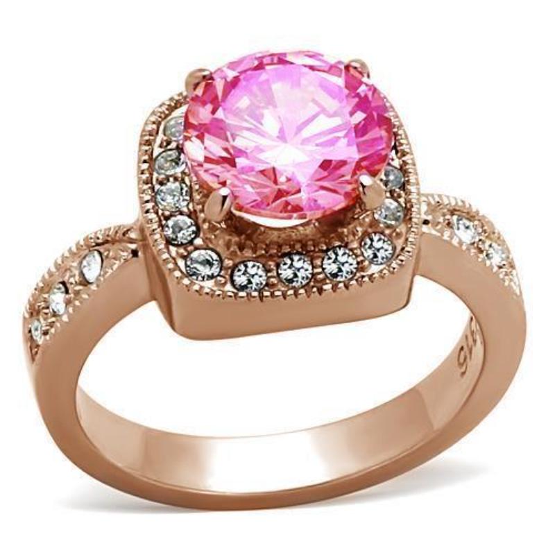IP Rose Gold(Ion Plating) Brass Ring with AAA Grade CZ in Light Rose