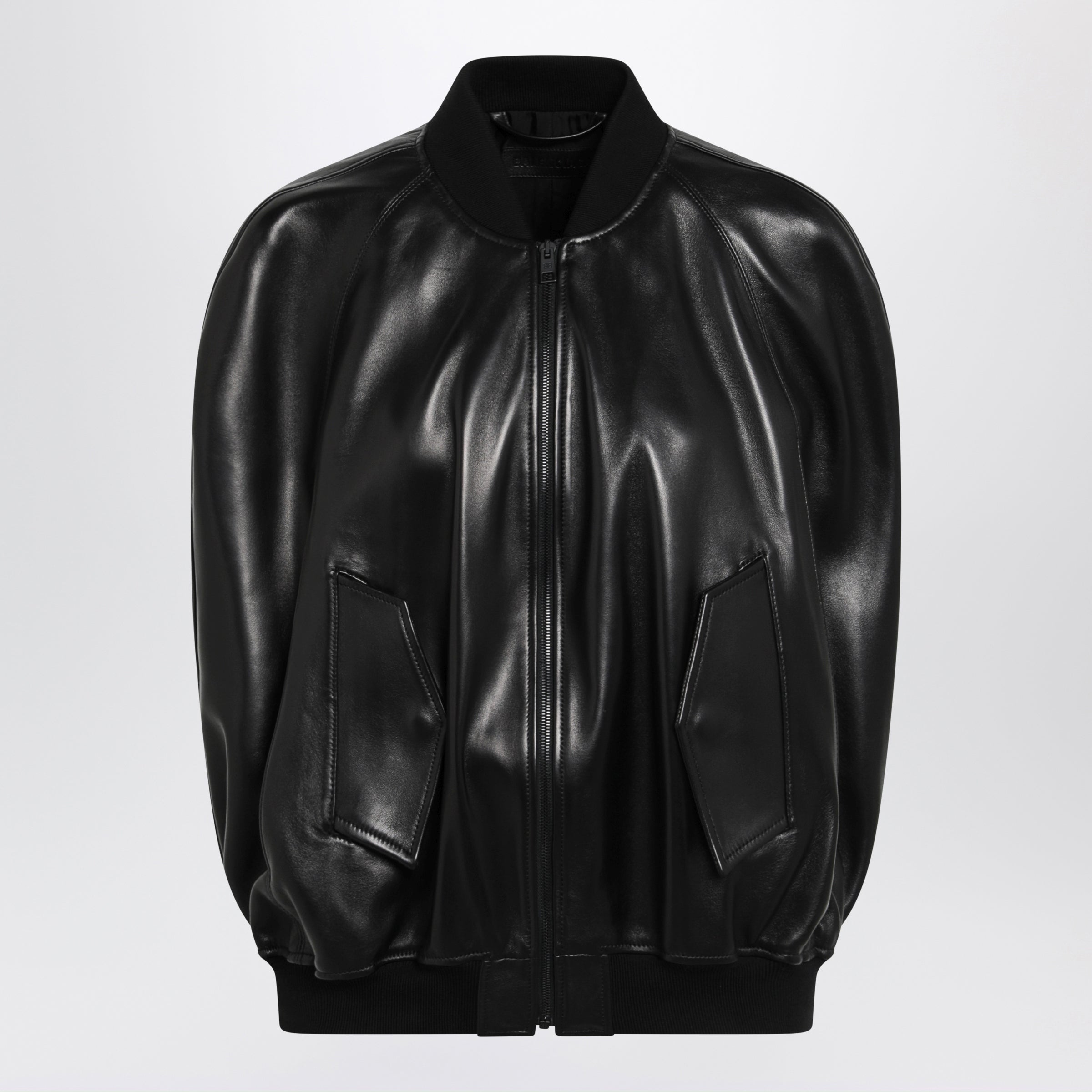 Balenciaga Black Leather Bomber Jacket Women