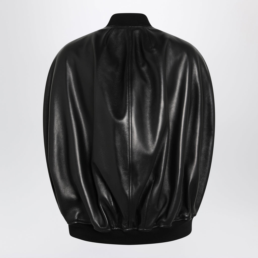Balenciaga Black Leather Bomber Jacket Women