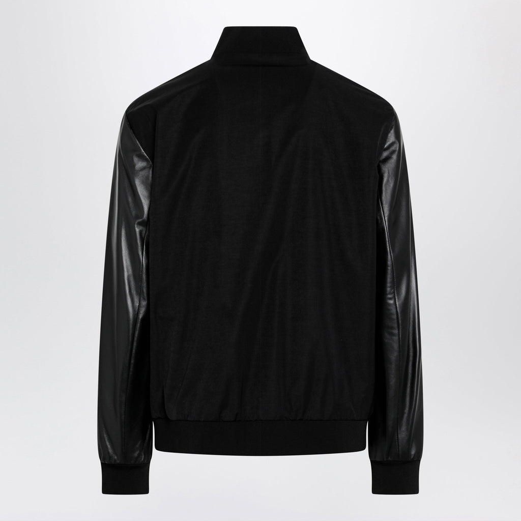 Gucci Fabric Bomber With Nappa Leather Sleeves, Black Men