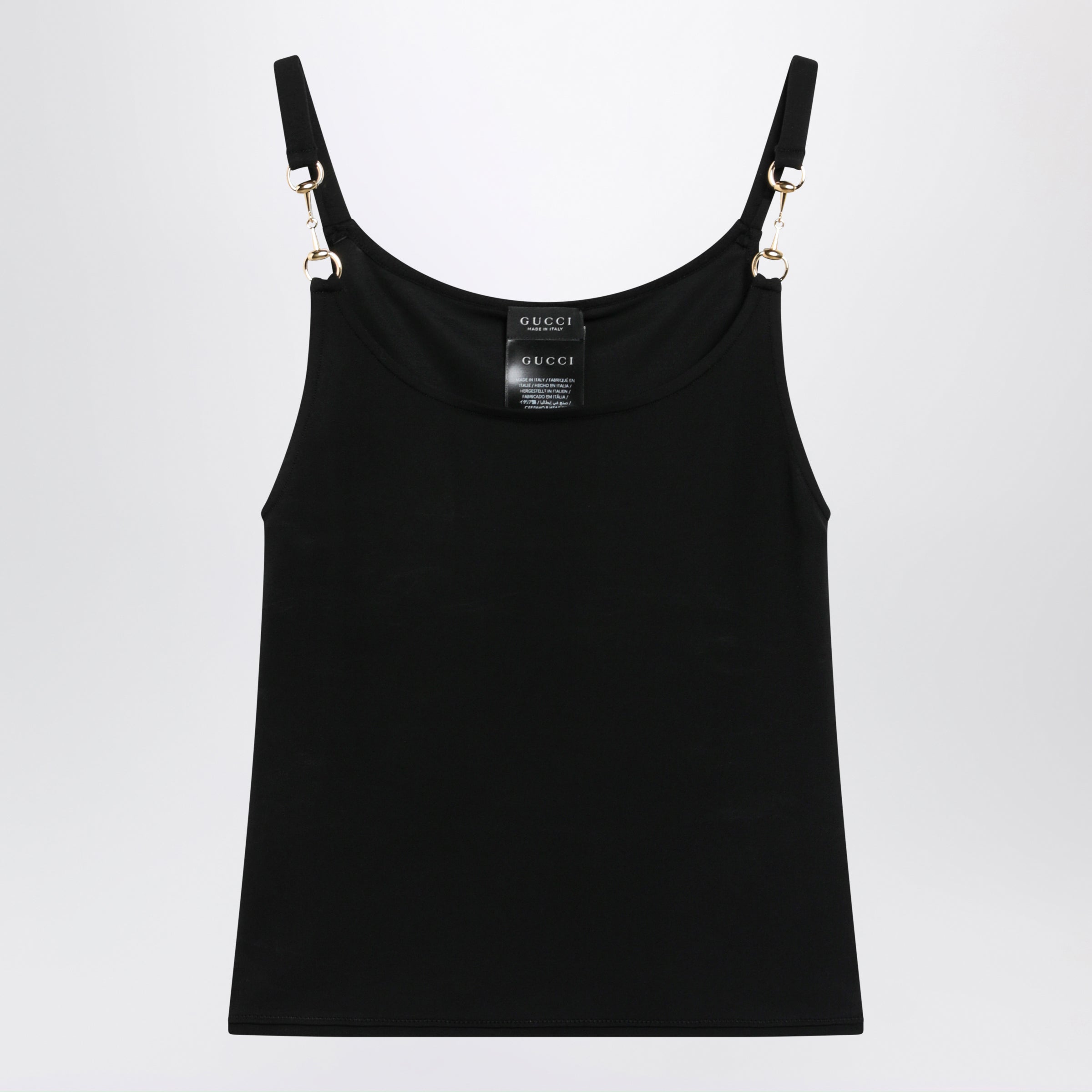 Gucci Viscose Crãªpe Jersey Top With Horsebit Detail In Black Women