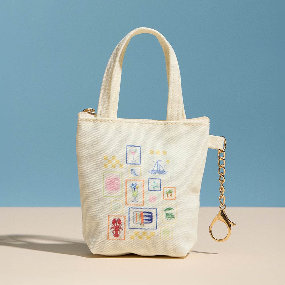 Coastal Icon Print Keychain Mini Tote Bag
