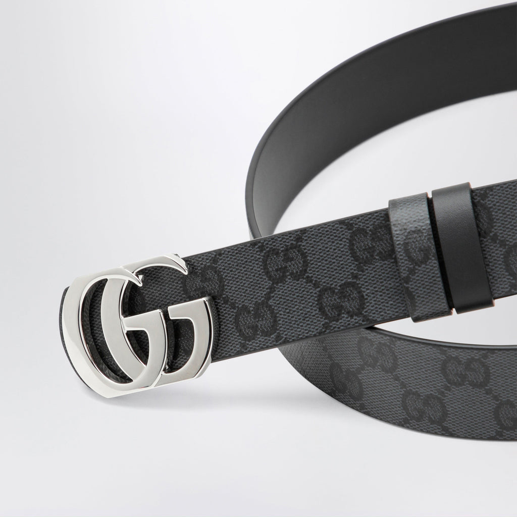 Gucci Cut Gg Marmont Reversible Gg Canvas And Leather Belt, Black Men