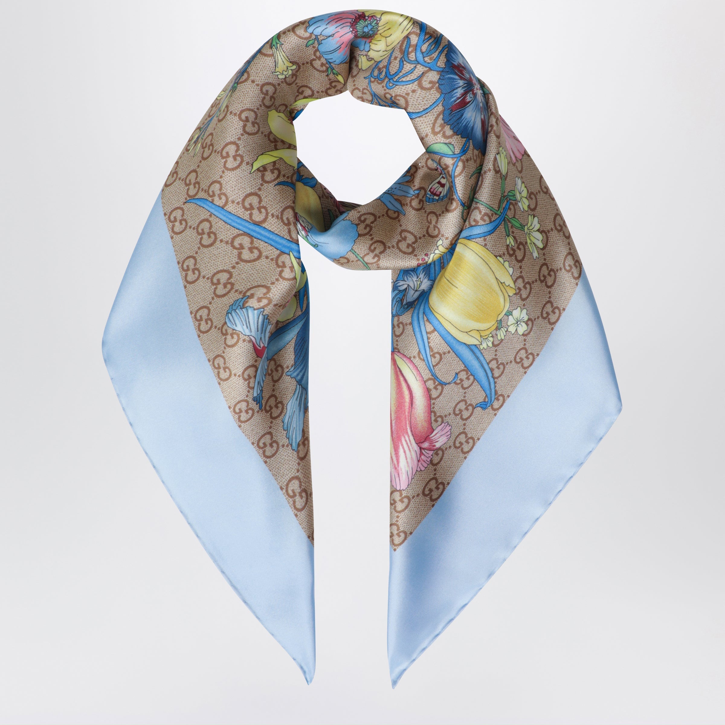Gucci Silk Twill Carre With Gg Print In Sky Blue Women