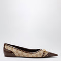 Gucci Savoy Ballet Flats In Gg Fabric And Leather In Beige Sand/Brown Women