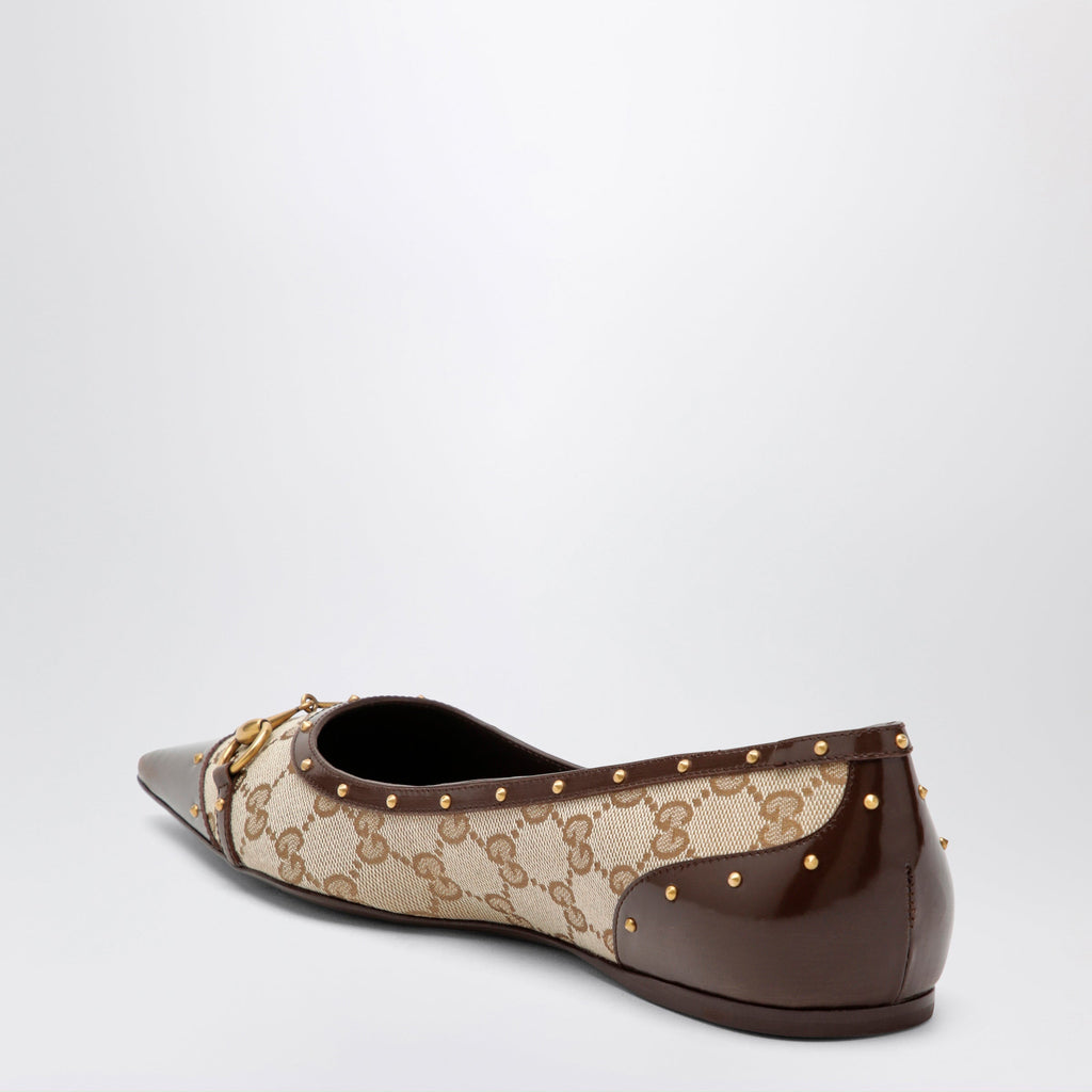 Gucci Savoy Ballet Flats In Gg Fabric And Leather In Beige Sand/Brown Women