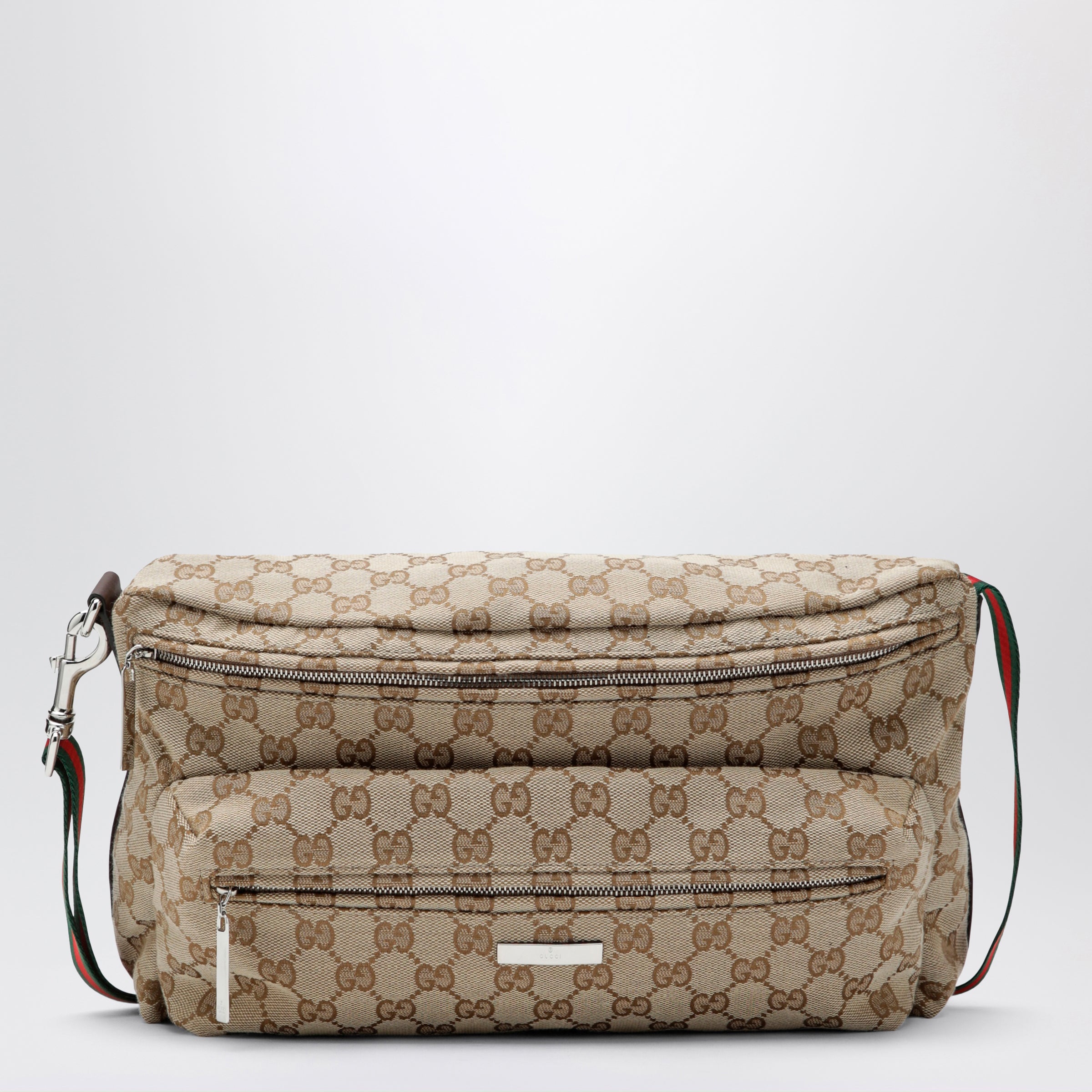 Gucci Tag Medium Gg Canvas Crossbody Bag In Sand/Brown Men