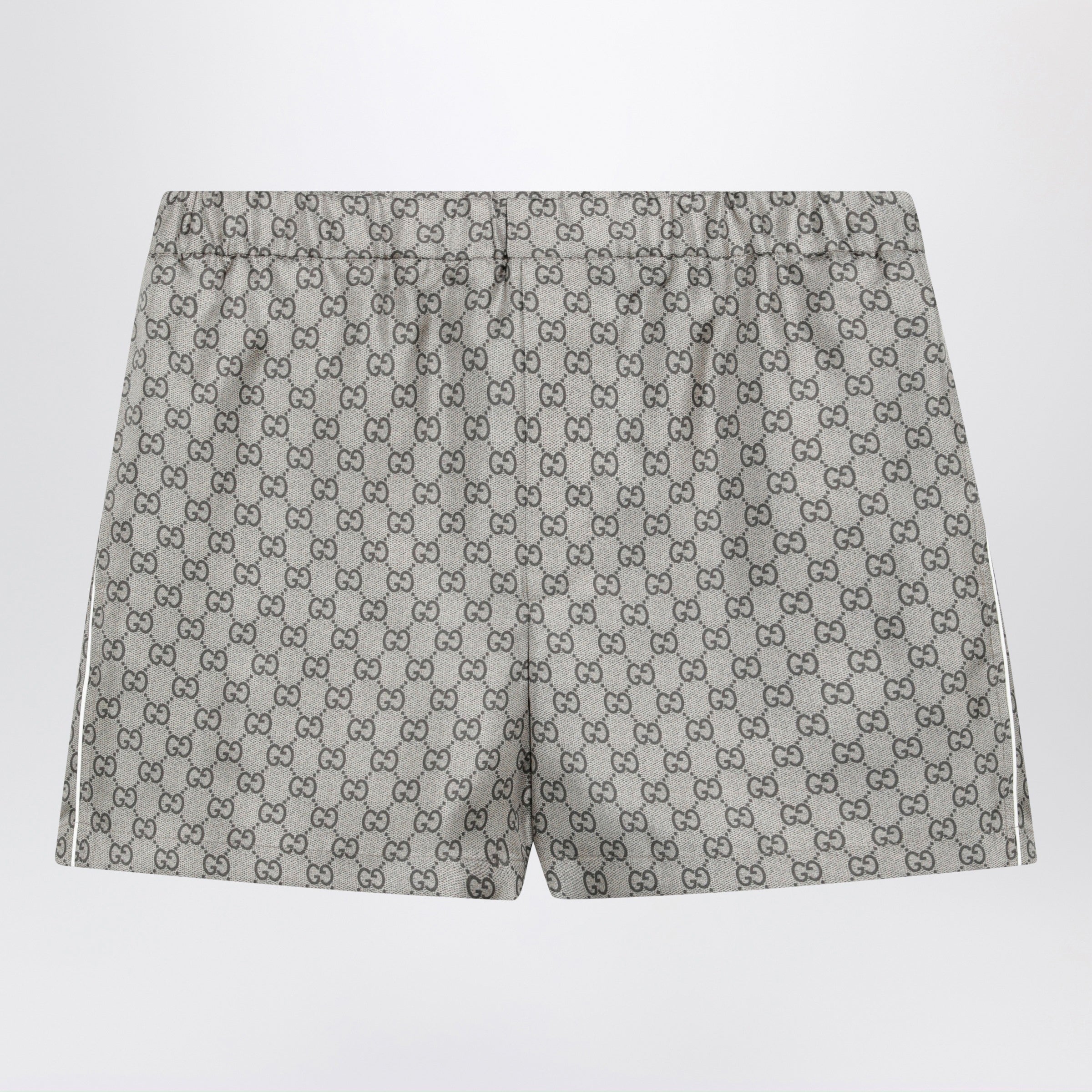 Gucci Silk Twill Shorts With Gg Print In Beige Women
