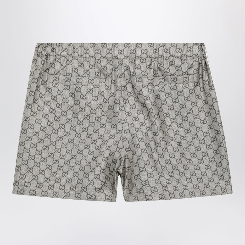 Gucci Silk Twill Shorts With Gg Print In Beige Women