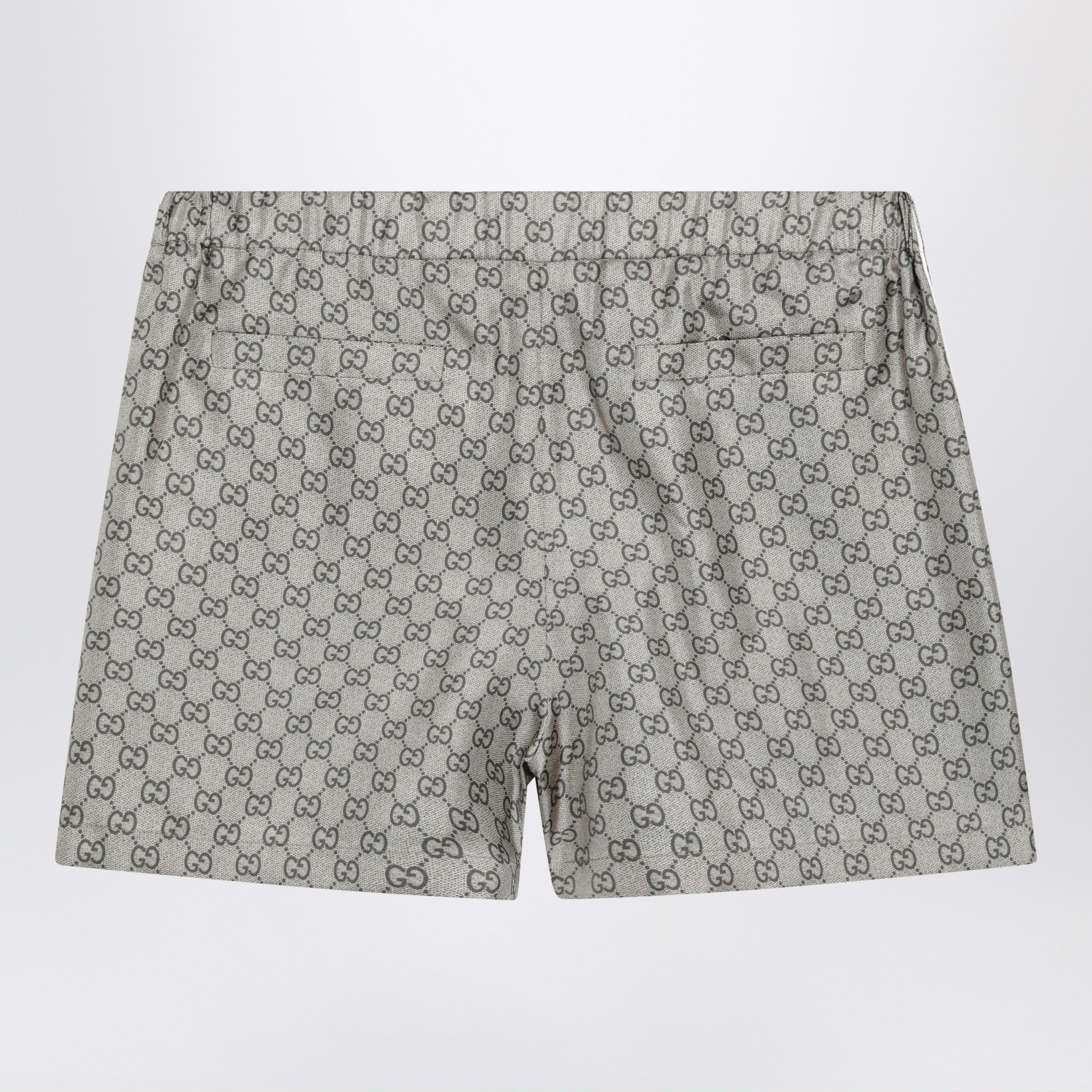 Gucci Silk Twill Shorts With Gg Print In Beige Women