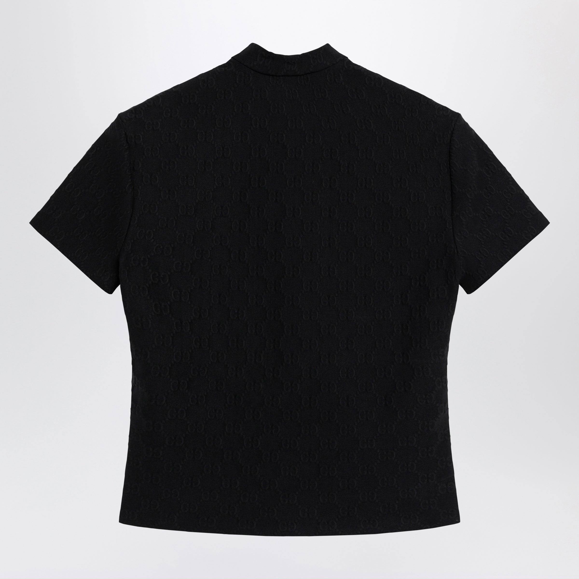 Gucci Black Gg Jacquard Jersey T-Shirt With Half Zip Women
