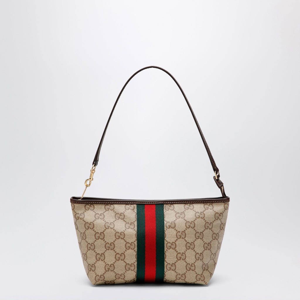 Gucci Small Pouch In Sand Beige Gg Fabric With Web Stripe Women