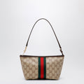 Gucci Small Pouch In Sand Beige Gg Fabric With Web Stripe Women