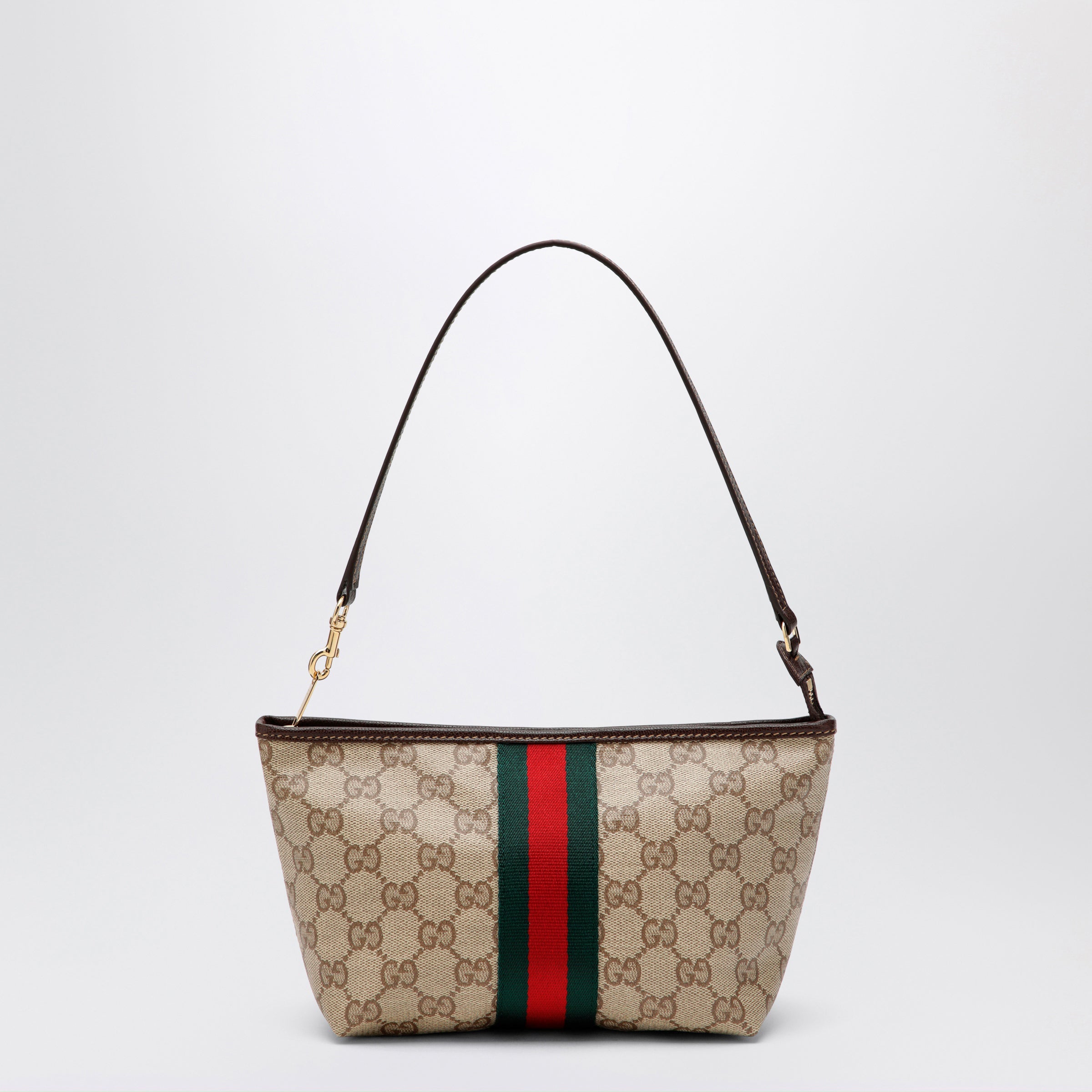 Gucci Small Pouch In Sand Beige Gg Fabric With Web Stripe Women