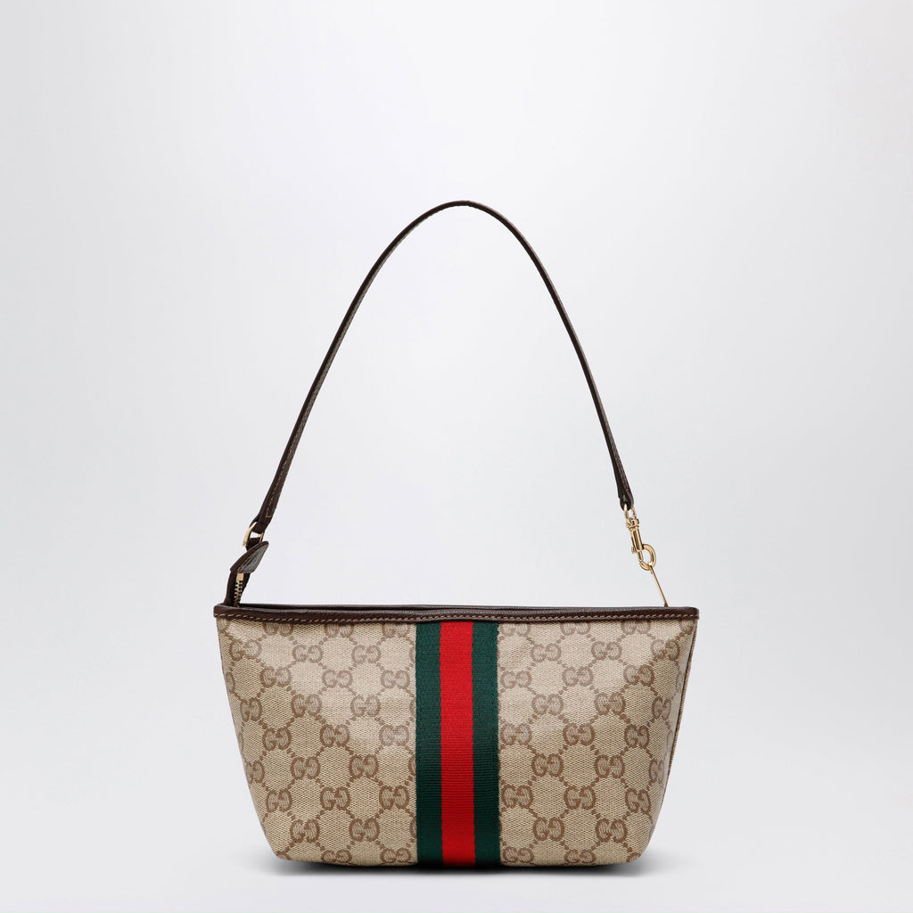 Gucci Small Pouch In Sand Beige Gg Fabric With Web Stripe Women