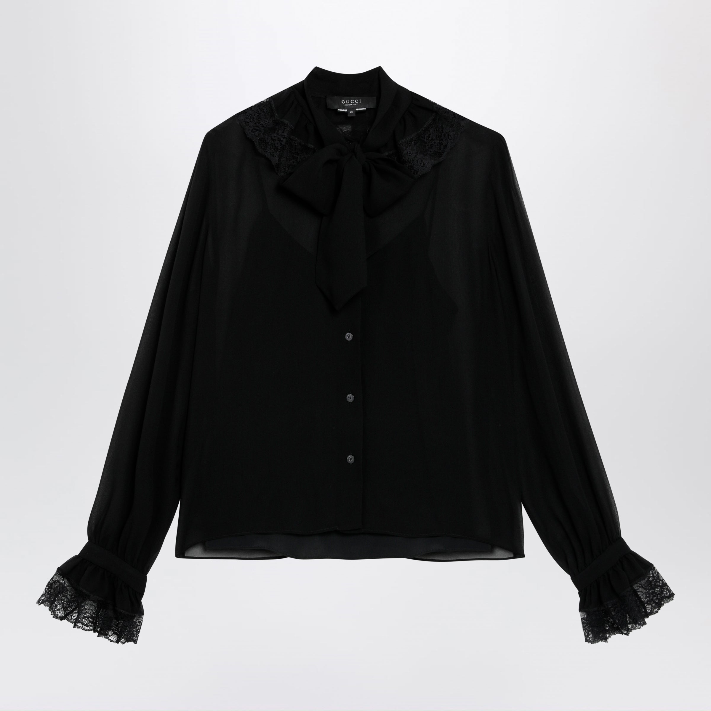 Gucci Black Lightweight Silk Georgette Shirt With Lace Women