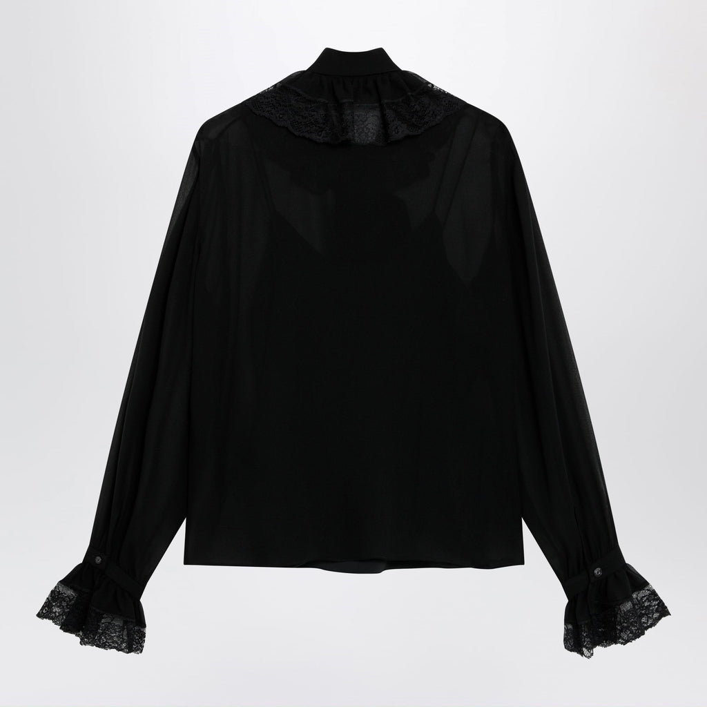 Gucci Black Lightweight Silk Georgette Shirt With Lace Women