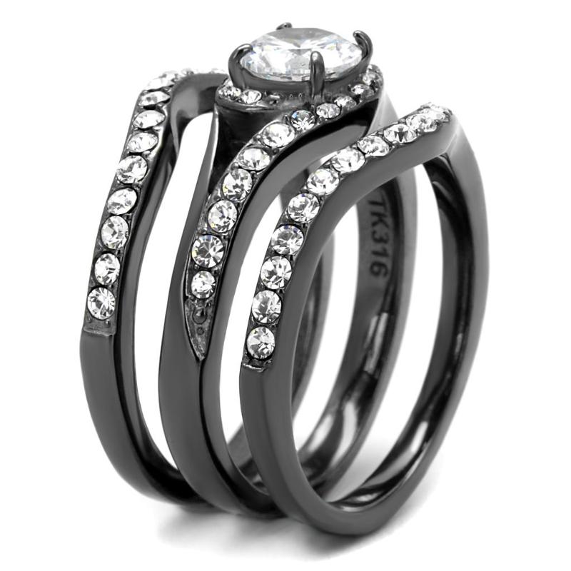 IP Light Black Stainless Steel Ring with AAA Grade CZ in Clear