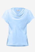 Women's Cowl Neck Satin Top In Sky Blue