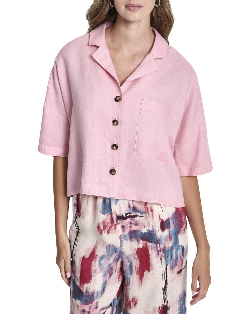 DKNY Convertible Collar Linen Shirt