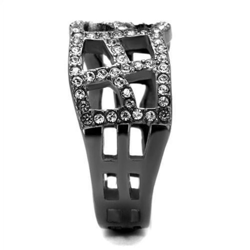 IP Light Black Stainless Steel Ring with Top Grade Crystal in Black Diamond