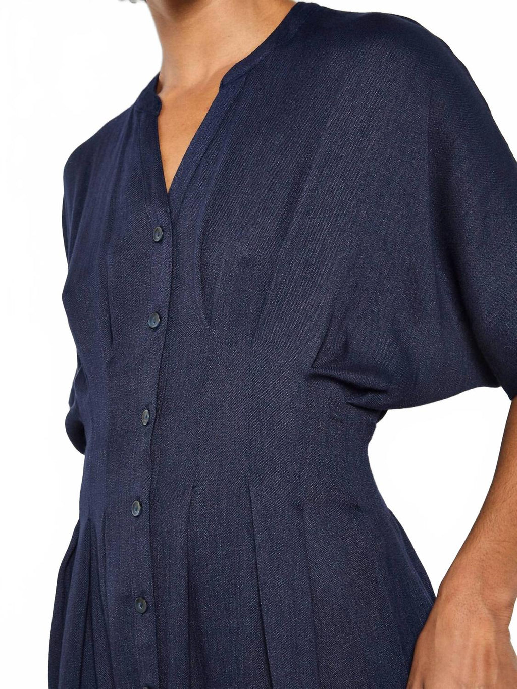 Pleated Shirt Midi Dress - Plus In Navy