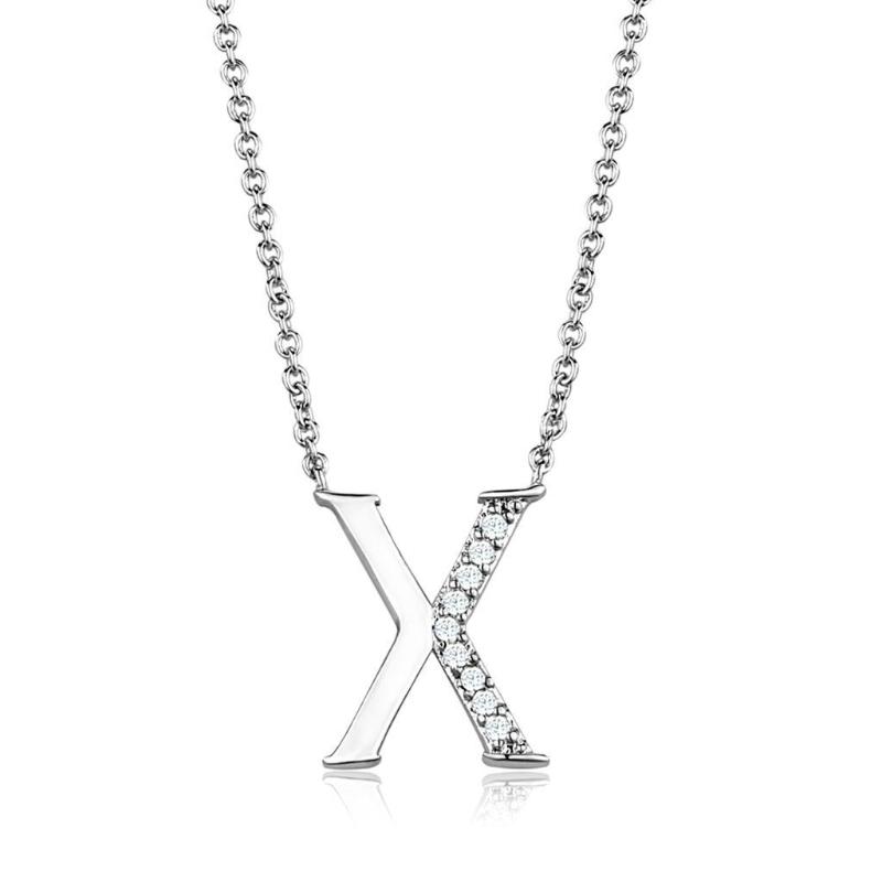 Rhodium Brass Chain Pendant with AAA Grade CZ in Clear