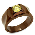 IP Coffee light Stainless Steel Ring with AAA Grade CZ in Topaz
