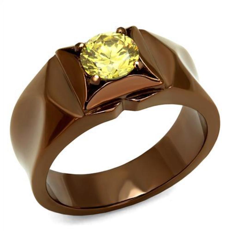 IP Coffee light Stainless Steel Ring with AAA Grade CZ in Topaz