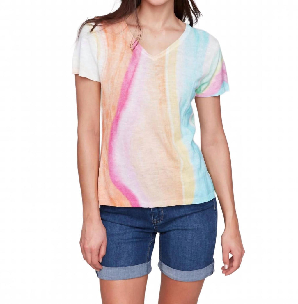 Short Sleeve Crew Neck Printed Sweater In Rainbow