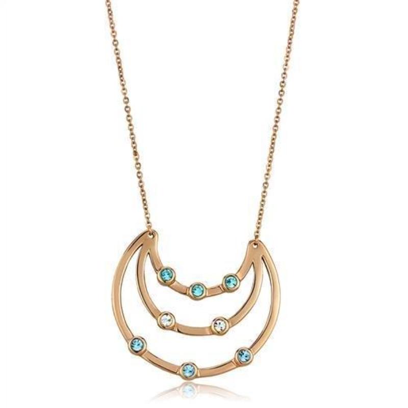 IP Rose Gold(Ion Plating) Stainless Steel Necklace with Top Grade Crystal in Multi Color