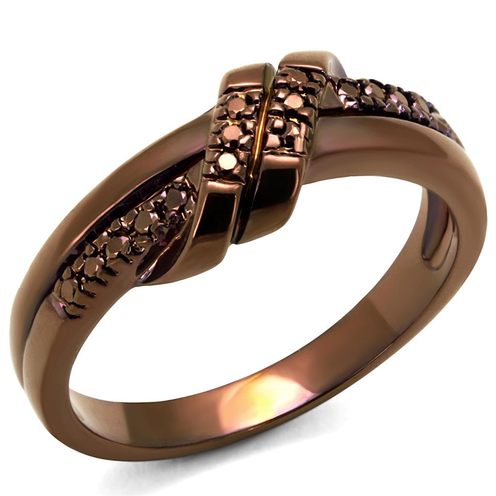 IP Coffee light Brass Ring with AAA Grade CZ in Light Coffee