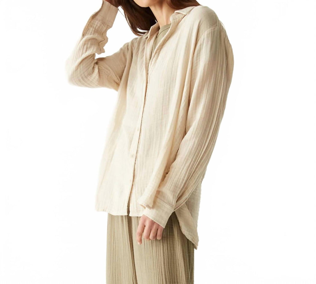 Leo Gauze Button Down Shirt In Beige
