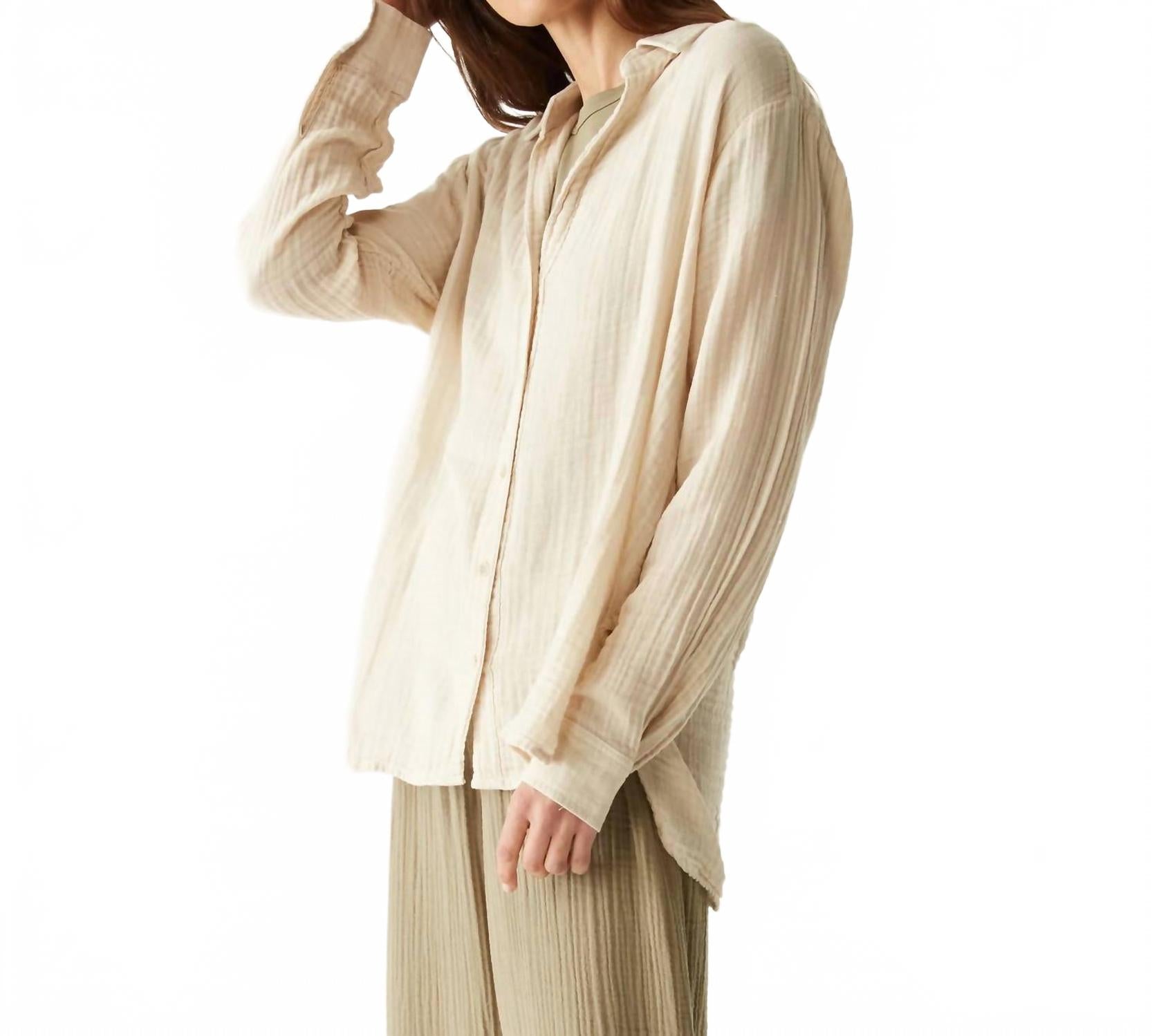 Leo Gauze Button Down Shirt In Beige