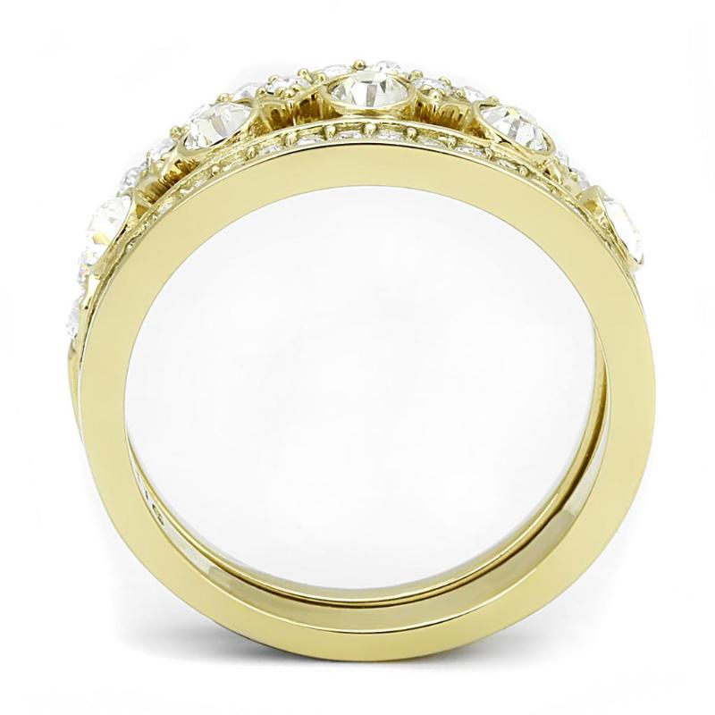 IP Gold(Ion Plating) Stainless Steel Ring with Top Grade Crystal in Clear