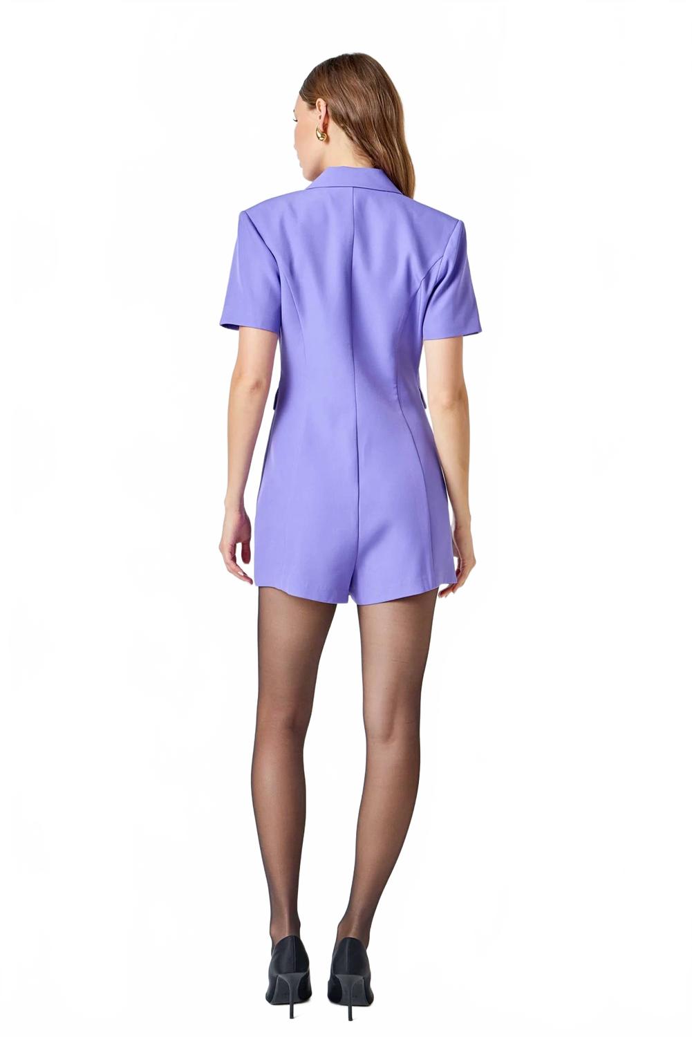 Short Sleeve Blazer Romper In Purple