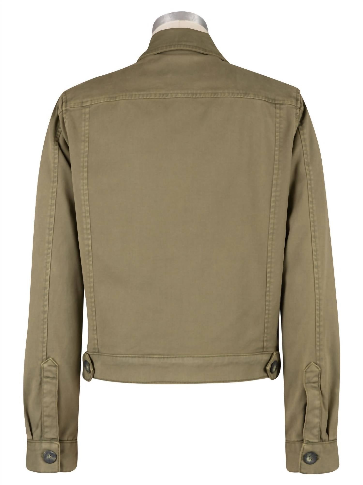 Rosalyn Twill Trucker Jacket With Flap Pockets In Olive