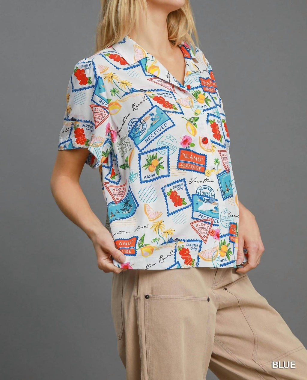 Tropical Resort Print Button-Down Top In Multicolor