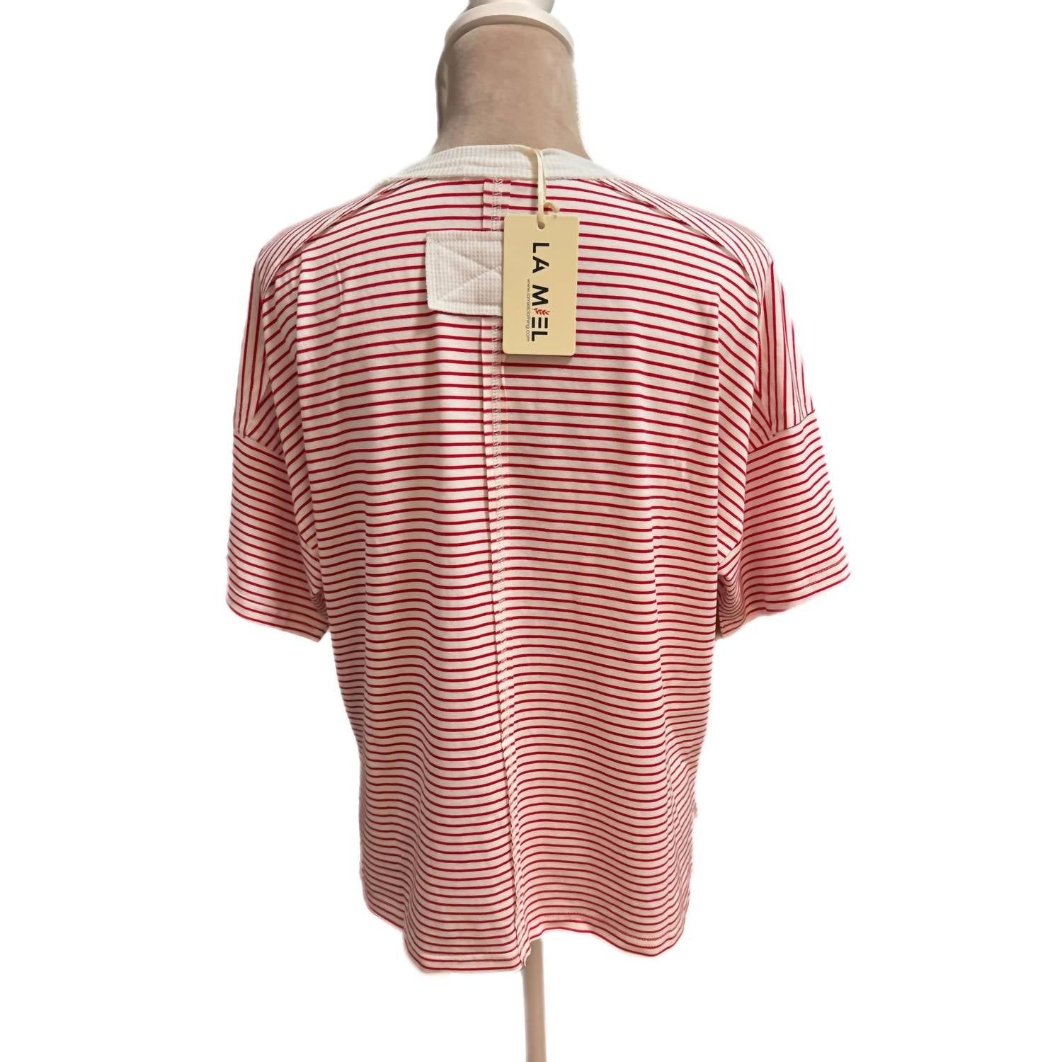 Coastal Shoreline Boxy Tee In Red Summer Stripe