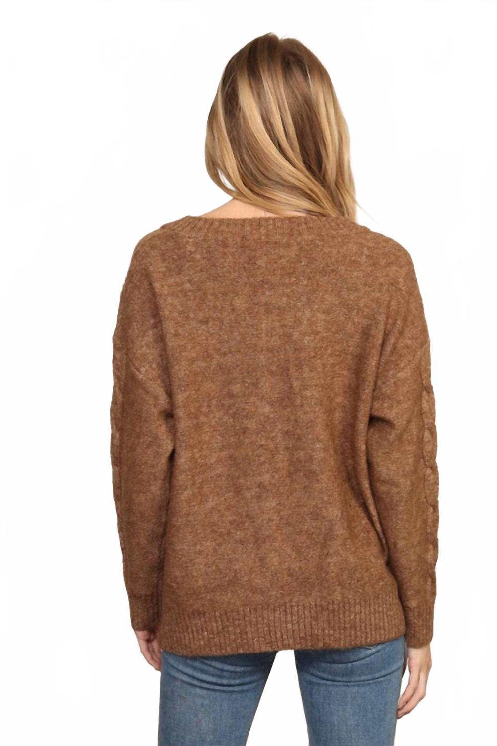 Chevron Detail Oversized Sweater In Brown